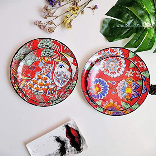 Prato de Comida de Cerâmica de Estilo Chinês de 10 Polegadas Sereia Padrão de Design de Prato Bandej