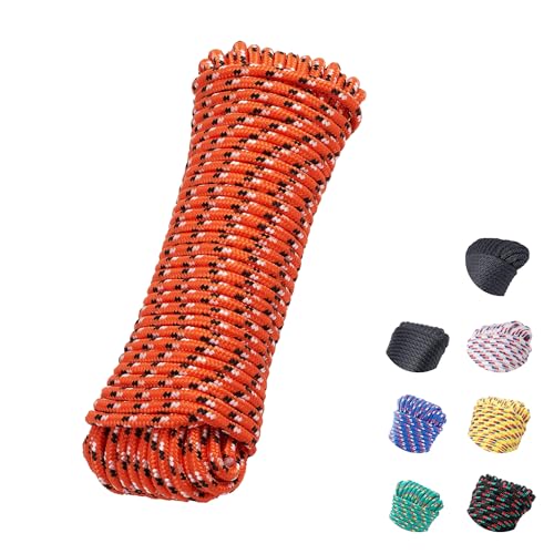 SDLTHR 3/8 Inch 100 ft Diamond Braided Polypropylene Rope, All Purpose Thick Boat Marine Ropes for Camping and Flag Pole, Indoor and Outdoor Use, Indoor and Outdoor Use, Orange