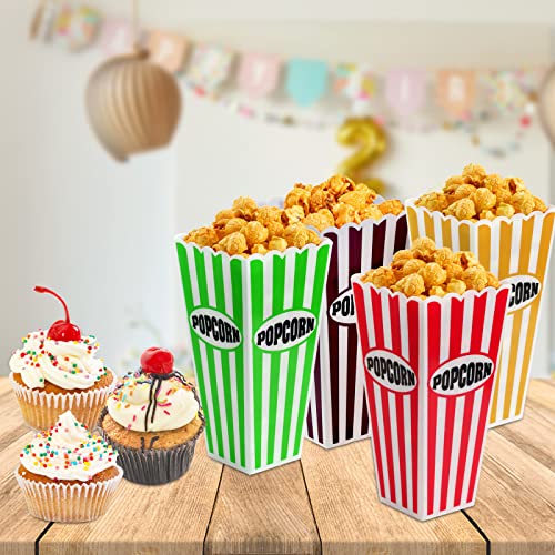 Jucoan 16 Pack Plastic Popcorn Containers, Retro Striped Reusable Popcorn Box Tub for Movie Night, Party, 7.5 x 3.5 Inch