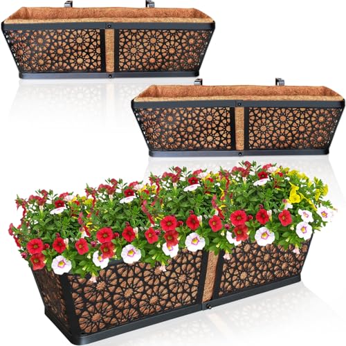ZeeDix 3Packs Window Box Railing Planter with Coco Liner, 24"