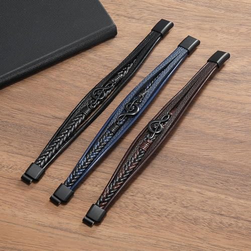 Dreuyet Leather Music Bracelets Braided Retro Guitar Music Note Handmade Ethnic Tribal Treble Clef Wristband Cuff Bracelets Punk Rock Jewelry Gifts (Dark Blue) by Dreuyet - Used condition - Image 4