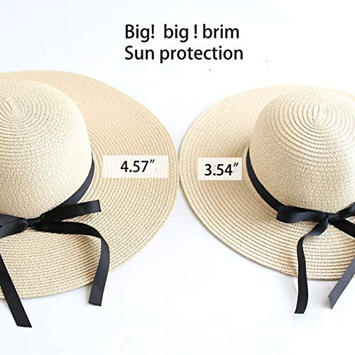 Julerwoo 2 PCS Parent-Child Straw Hat Wide Brim Bowknot Cap Beach Sun Hat for Girls Women3