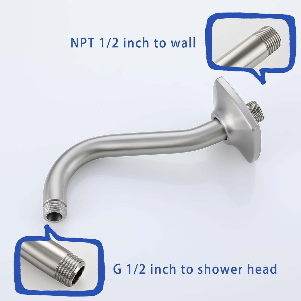 8 Inch Angled Shower Arm Extension with Flange, Brushed Nickel SW-91068-8BN.