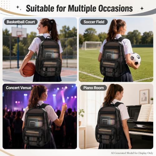 KLFVB Clear Backpack Heavy Duty, 3PCS See Through School Bag Set for Work & Travel, Transparent Bookbag for Girls & Boys - Semi-Black by KLFVB - Used condition - Image 7