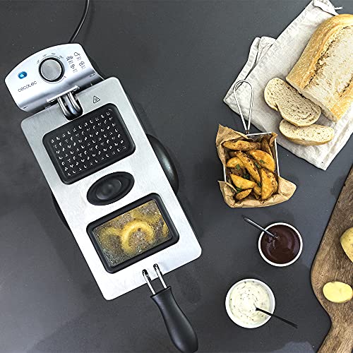 Foto von Cecotec Elektrische 3 Litern Fritteuse CleanFry 3000. Edelstahl mit OilClean-Filter, der das Öl sauber hält, 2180 W Leistung, Abdeckung mit Sichtfenster und Anti-Geruchsfilter (3000 Full Inox)