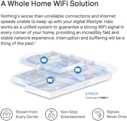 Mercusys AX3000 Whole Home Mesh Wi-Fi 6 System, Coverage up to 7,000 ft² (650 m²), Connect up to150 Devices, 160 MHz Channels, Full Gigabit Ports, Dual Band Wi-Fi, Easy App Control, Halo H80X (3-pack)