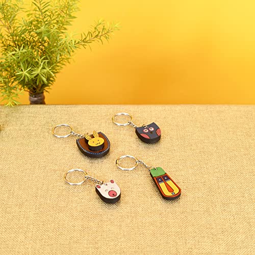 Image of AAKRITI ART CREATIONS Handcrafted Key Ring for Men & Women - Wooden, Leather & Artistic Keychain with Clip or Bottle Opener, Stylish Key Holder Accessory