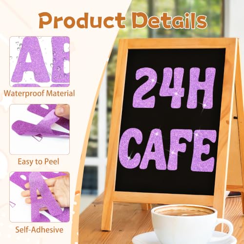 Image of Bulletin Board Letters 74 PCS Glitter Letter Stickers Large 5 Inch, Purple | 12 Sheets,Alphabet Number Stickers,Self-Adhesive,Sticker Letters for Poster Board,Classroom,Display,Mailbox,Craft,Party Decor