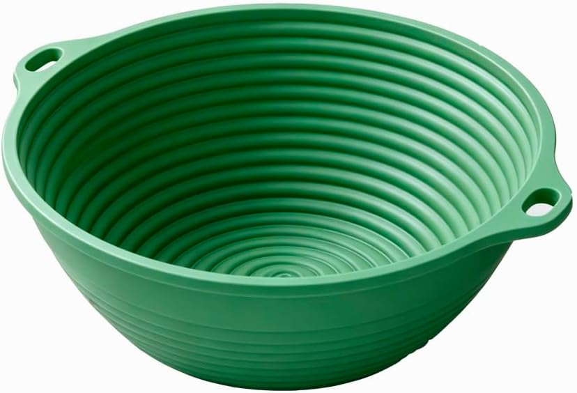 Silicone Bread Proofing Basket, Food Grade Sourdough Proofing Bowl with Built-in Steel Wire, Oven Freezer Safe Dough Rising Container for Home Baking (Green)
