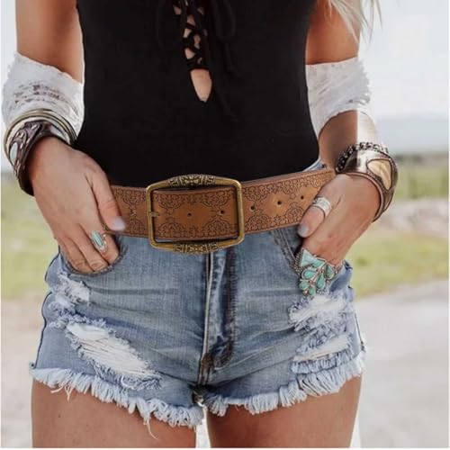 Western Cowgirls Belt for Women Vintage Buckle Leather Belts Men Cowboys Jeans Waist Belt2