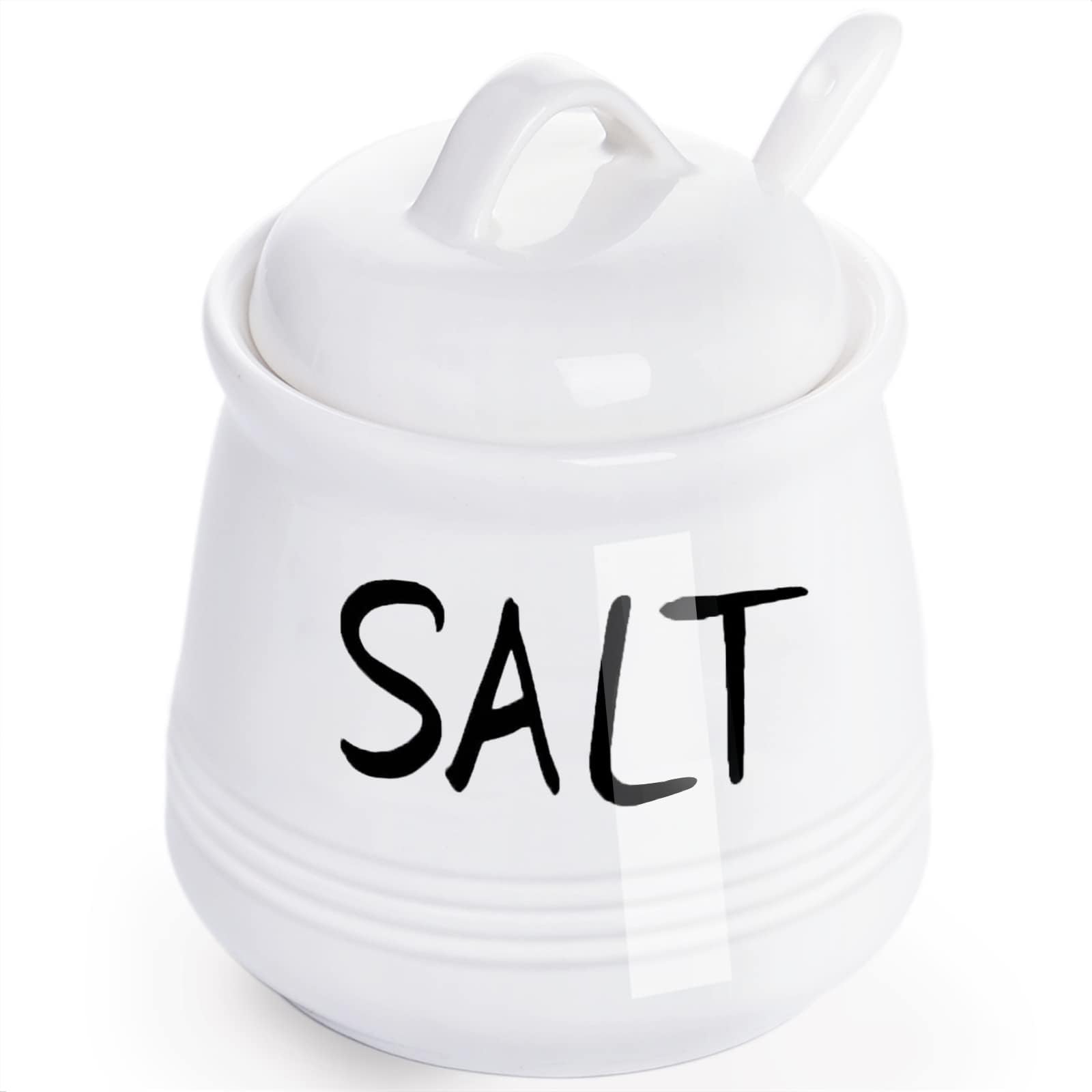 HAOTOP Porcelain Salt Bowl with Lid and Spoon 12oz (White)