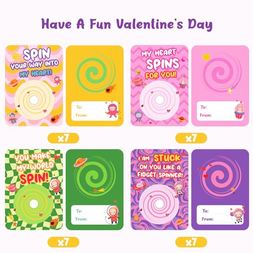 Feltom 28 PCS Chain Press Vent Spaceman - Valentines Cards for Kids Wacky Track Finger Fidget Sensory Stress Relief Toy - Valentine Exchange Prizes for Girls Boys School by Feltom - Image 2