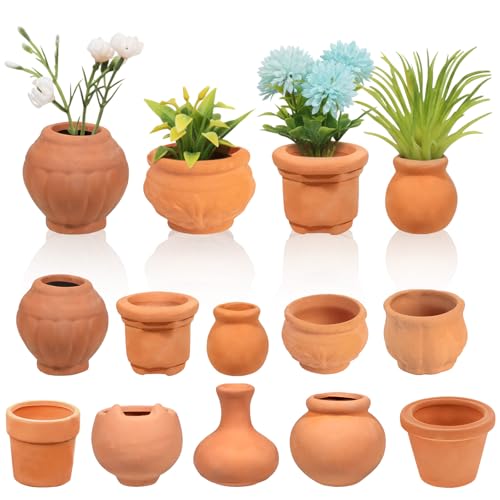 Furjane 10 Pieces Mini Clay Pots Terracotta Clay Small Flower Mini House Flower Pot for Crafts DIY Garden Plants and Office Desktop