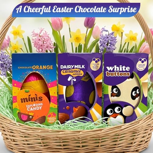 Easter Eggs Chocolate Hamper For Easter Gifts - Pack Of 3 Dairy Milk Chocolate Mini Eggs 97G, Milk Buttons 98G, Caramel Nibbles 96G - Chocolate Gift For Kids Easter Egg Hunt - 4