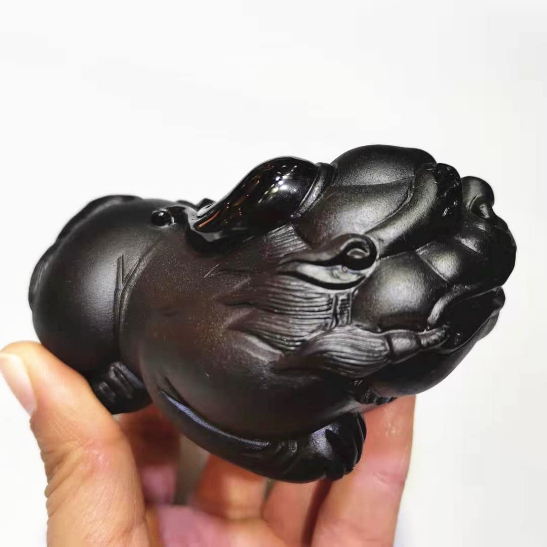 Amazon.co.jp: 自家製の装飾のための自然な石の手彫りのPi Xiu黒の