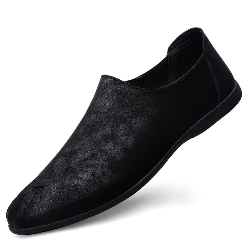 Mens Loafers Shoe Round Toe PU Leather Loafer Shoes Anti-Slip Comfortable Flat Heel Walking Slip-ons