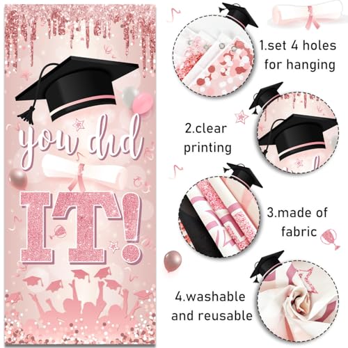 Image of 2026 Graduation Banner Pink Class of Congrats Grad Porch Sign and You Did It Graduation Door Cover for High School College Party Supplies Indoor Outdoor(Pink)