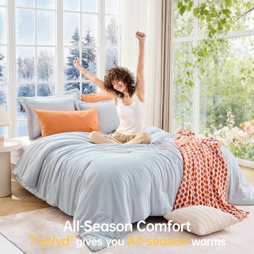 Image of MUXHOMO King Size Comforter Set, All Season Ultra Soft Down Alternative Bedding - 3 Piece Lightweight Bed Set Includes 1 Comforter (104 inchx90 inch) and 2 Pillow Shams (20 inchx36 inch), Lake Blue