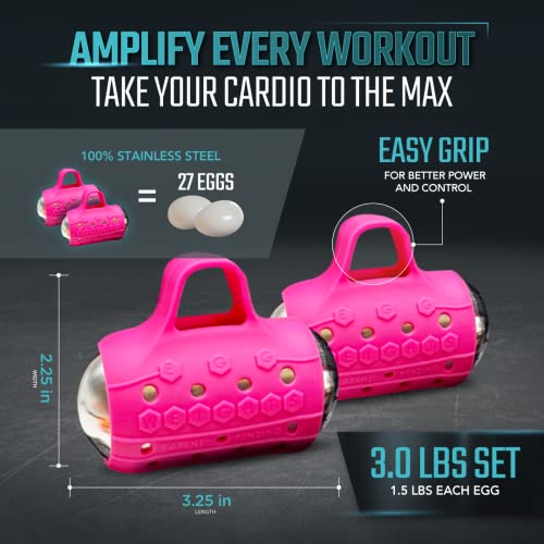 Image of Egg Weights Cardio Max 3.0 lbs. Stainless Steel Hand Weights Dumbbell Set with Anti-Slip Silicone Finger Loop for Workout, Fitness, Training for Men and Women - 2 Eggs, 1.5 lbs each + Free E-Book Workout Guide