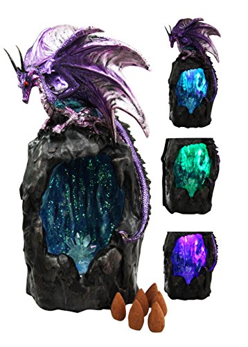 Ebros Gift Purple Azurite Quartz Dragon Climbing On Faux Geode Crystal Gemstone Quarry Mountain Cave Backflow Incense Burner Figurine Faux Stone #TOP1