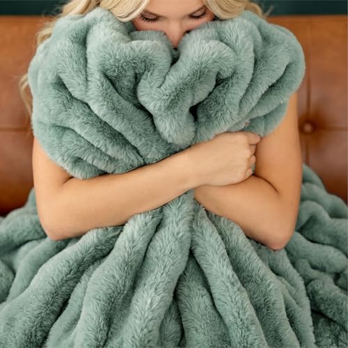 Image of Bedsure GentleSoft Fluffy Fuzzy Sage Green Throw Blanket, Soft Cozy Fleece Faux Fur Blanket for Couch, Fall Green Decor Coloring Bed Cover, Thick Warm Plush Women Men Birthday Gifts