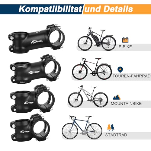 toptrek Fahrrad Vorbau 31,8mm, MTB Vorbau Fahrrad 35mm/45mm/60mm/70mm, 7° Lenkervorbau aus Aluminiumlegierung, Leichter Fahrradlenker Vorbau, Lenkererhöhung Fahrrad für MTB, BMX, Rennrad (35mm)