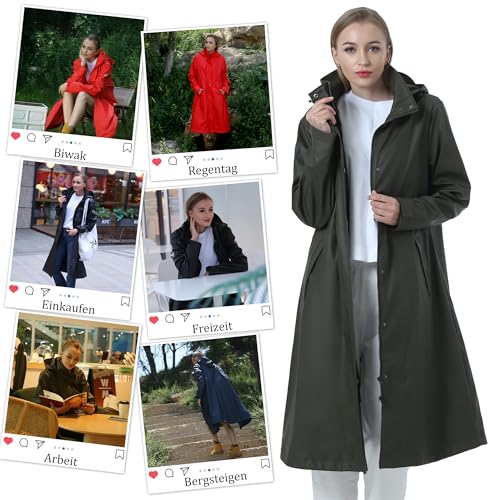 rhythm of the rain Regenmantel Damen lang Regenparka Damen wasserdicht atmungsaktiv gefütterte Regenjacke Trenchcoat Übergangsmantel Parka Outdoor, Grün, 40/L