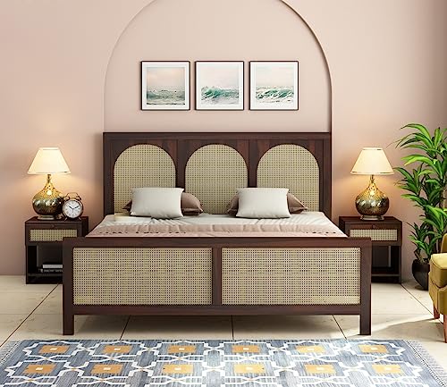 Image of Wooden Queen Size Bed Without Storage - Solid Wood Queen Cot - Cot Akka Bed - Stylish Bedroom Furniture (Queen, Osmina, Walnut Finish)
