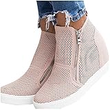 Absatzform: Keilabsatz YHIIen Damen Keilabsatz Stiefeletten Mokassin Stiefel Damen Stiefeletten Plateau Loafer Keilabsatz Slip On mit Zwei Reißverschluss, Sneaker Wedges Atmungsaktiv Freizeitschuhe Halbschuhe