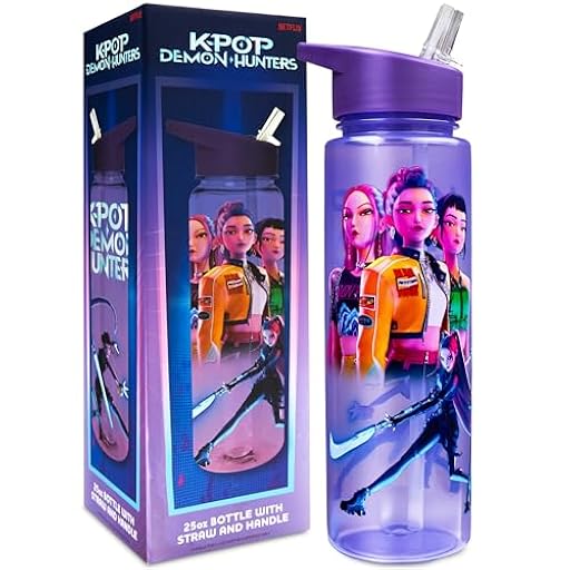 KPop Demon Hunters Oficial Botella de Agua 700ml con Pajita Abatible, Guerreras Kpop Regalos | Ya disponible en tu tienda friki favorita! En mundofriki.es!