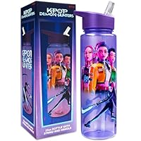 KPop Demon Hunters Officially Licensed Huntrix Water Bottle for Girls, 25oz Leak Proof Plastic Bottle with Straw Lid, Reusable Waterbottle, Cute Gifts for Girls