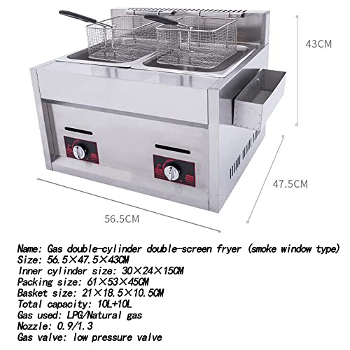 SHENGSHIYU Luftfritteuse Multifunktionale Gewerbliche Doppelzylinder-hähnchenfritteuse, Fritteuse, Gewürzfritteuse, Temperaturgesteuerte Luftfritteuse, 20 L,56.5×47.5×43CM – Bild 3