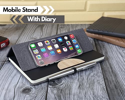 Image of Leather Hard Bound Notebook A5 Journal Diary For Office Use With Mobile & Card Holder Or Pen Loop Dairy For Personal |Ruled Pages With Strap Bookmark Journal Notebook (B126), 200 Pages
