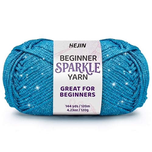 Image of 120g Metallic Blue Yarn for Crocheting and Knitting; 120m(144yds) for Beginners with Easy-to-See Stitches; Worsted-Weight Medium #4; Yarn for Beginners Crochet Kit Making