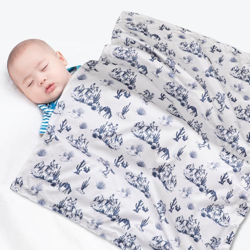Image of Tegeme Western Baby Blanket Cowboy for Nursery Room Decor, Blue, Classic