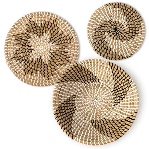 Glenmal 3 Pcs Boho Wall Basket Decor Decorative Bulrush Woven Basket Wall Decor Art Farmhouse...