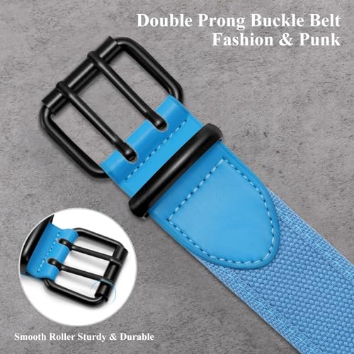 Image of WHIPPY Canvas Double Grommet Belt Unisex Casual Double Prong Belt for Men Women for Jeans Pants
