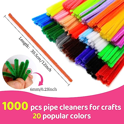 Image of Praisebank Pipe Cleaners,1000pcs 20 Multi-Colored Chenille Stems for DIY Projecets, Arts & Crafts Supplies for Festival Party Decorations