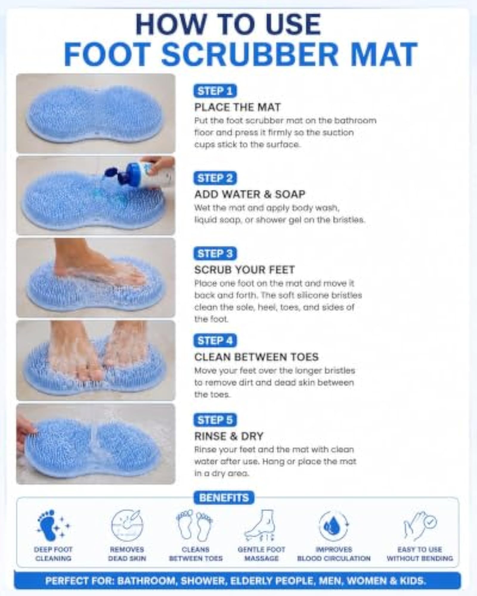Shower Foot Scrubber Mat with Suction Cups, Foot Cleaner