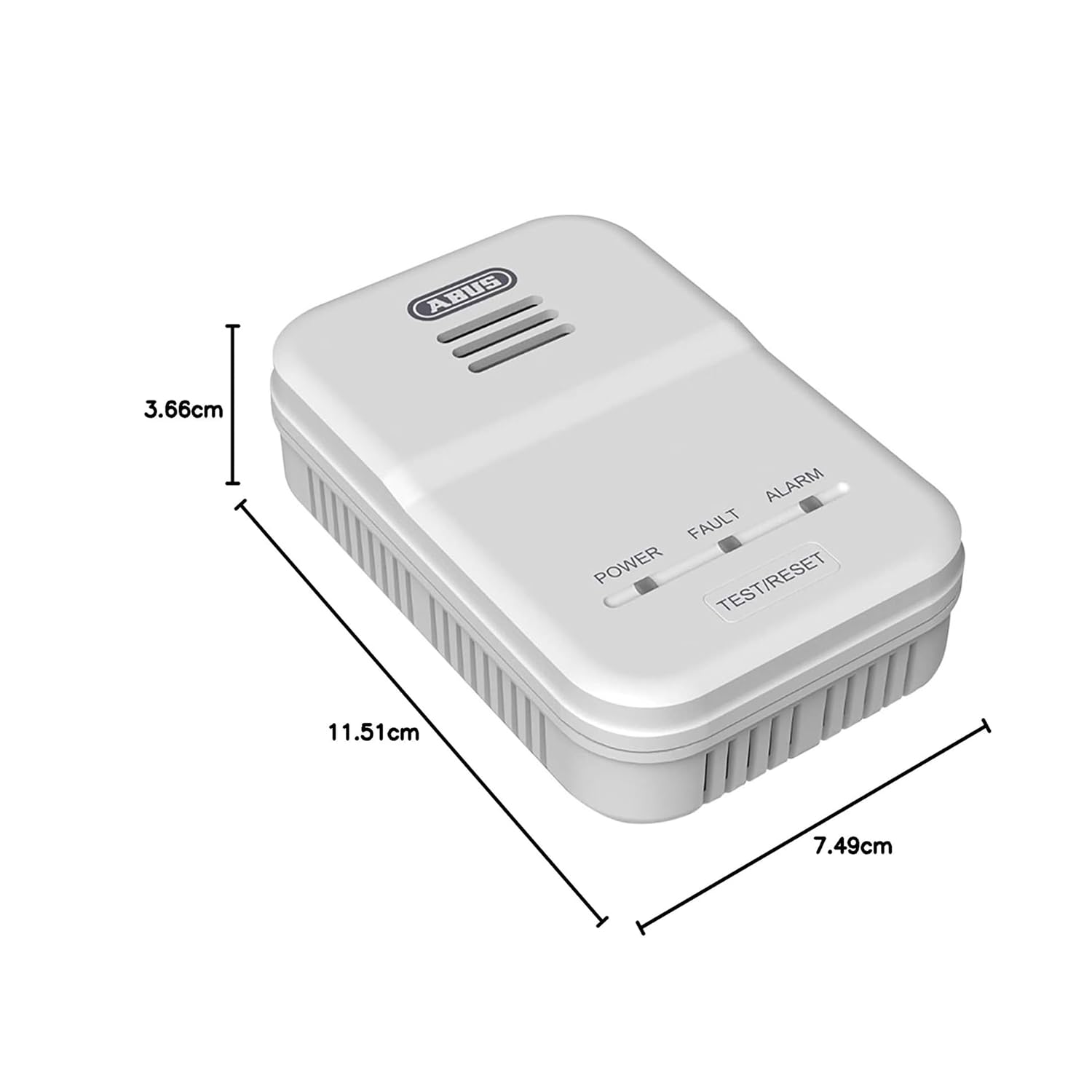 ABUS Detector de Gas GWM100ME - Gas Natural, Metano, 85 dB, Blanco | Alimentación 220-240 V CA, sin pilas - vida útil 5 años - certificado EN50194-1 - botón de prueba integrado