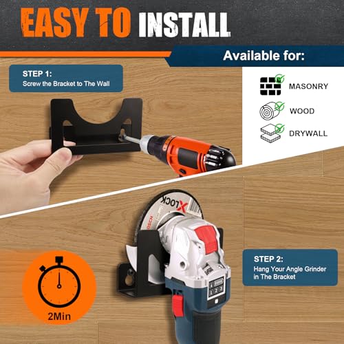 Kigniote Winkelschleifer Halterung mit Befestigungsschrauben,Winkelschleifer Wandhalterung 115-125mm Universal Winkelschleifer Halterung Ständer für Bosch Makita Akku Einhell Flex (Schwarz)