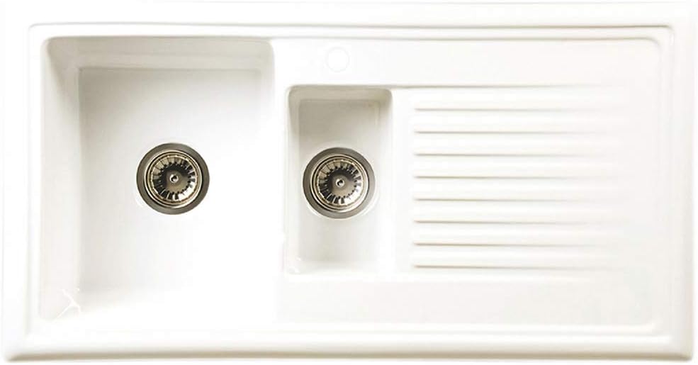 RL301CW 1.5 Bowl White Ceramic Reversible Kitchen Sink & Elbe Tap Pack