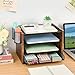 OPNCIE Desk Organizer and Accessories, 4-Tier Paper Letter Tray File Organizer with Drawer & 2 Pen Holder, Office Desk Accessories Workspace Desktop Organizer for Office Supplies(Brown)