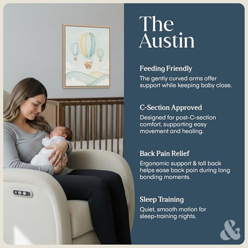 Image of Austin Power Glider Recliner | Contemporary Nursery Glider Chair with Adjustable Headrest & Glide | Live Smart Stain-Resistant Fabric | Modern Recliner Chair for Nursery & Living Spaces, Ivory
