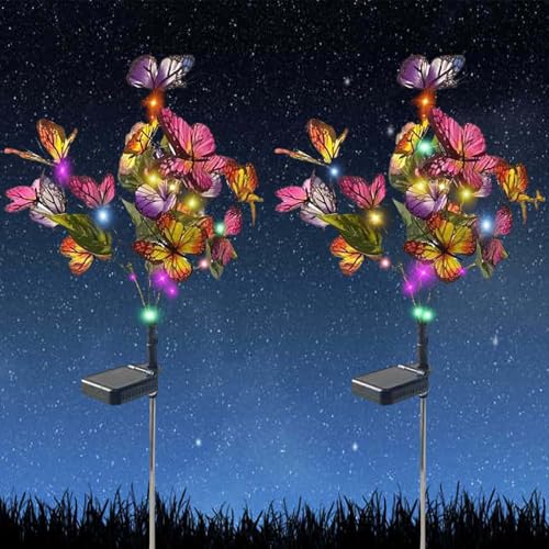 Image of Solar Garden Lights Outdoor, Waterproof Multi-Color Changing LED Flowers Lamp, Solar Powered Garden Ornaments Gifts for Outside Yard, Patio, Pathway Birthday Christmas Decorations (2 Pack Butterfly)