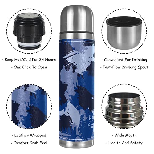 Stainless Steel Leather Vacuum Insulated Mug Abstract Camouflage Thermos Water Bottle For Hot And Cold Drinks Kids Adults 16 Oz #TOP2