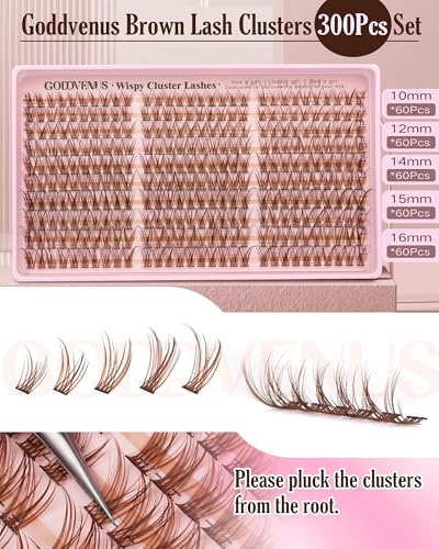 Image of Brown Lash Clusters Natural For Soft Glam 300Pcs Wispy Lashes Cluster Eyelash Cluster Extensions C Curve Individual Lashes DIY Lash Extension Waterproof & Long - Lasting (10-16mm)
