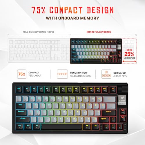 Image of EvoFox Ronin Mechanical Keyboards Wireless (BT+2.4GHz+Wired), 9 Layer Structure, Gasket Mount, 75% Layout, 2 Layer Sound Dampening Red Switches, Per-Key RGB, 1000Hz, Windows Software -Black