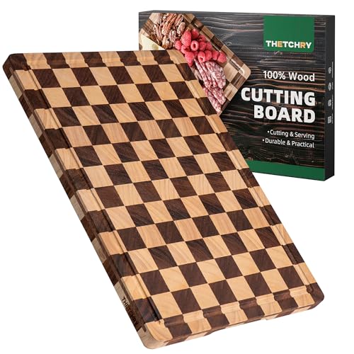 Tabla de cortar rectangular de madera con mango y ranura de jugos miniatura 1