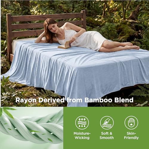 Image of Bedsure Light Blue Cooling Blanket King Size for Hot Sleepers - Summer Cold Blanket for King Size Bed with Rayon Derived from Bamboo, Ice Cool Cold Arc-Chill Thin Summer Bedding Essentials, 108x90